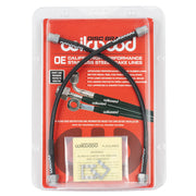1969–1973 Porsche 911/911S front hose pair: Wilwood retail package displaying the two front brake hoses against a red backing card