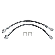 1969–1973 Porsche 911/911S front hose pair: Two black-covered front brake hoses with two retaining clips arranged separately
