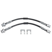 1969–1973 Porsche 911/911S rear flexlines: Two black-covered rear brake hoses with two retaining clips arranged separately