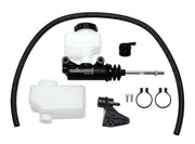 Wilwood side-mount compact master with two reservoir bodies, flexible feed hose, clamps and brackets