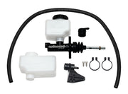 Wilwood banjo-outlet compact master kit with two white reservoirs, black hose, brackets and clamps