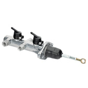 Wilwood silver-colored Mustang remote master showing side outlets, rubber boot and pedal eyelet