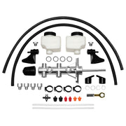 Wilwood bright Mustang remote tandem master kit with eyelet linkage and twin reservoir hardware