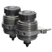 Wilwood dual bracket installation example with two separately available finned reservoirs and black caps