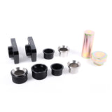 Rennline Spring Plate Bushing Kit: CNC-machined billet aluminum, Delrin bushings, & smooth PEI-U1000 inserts for improved handling. Shop now at PMB Performance.