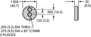 Wilwood Billet Spot Caliper pad-profile drawing with backing-plate dimensions