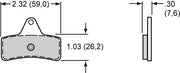 Wilwood Kart brake pad outline with face and thickness dimensions