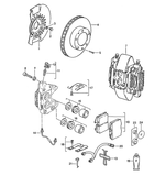 Replace worn shims with Front 36mm Brake Pad Shim for Porsche 911, 928, 944, and 968 (1989-95). Guaranteed fitment, designed to OE specs for easy installation and quiet braking. Heat-resistant materials ensure durability. 24-Month Unlimited Mileage Warranty. Replaces 96435109601. #24 in Diagram, 4 required per car.