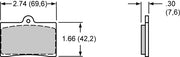 Wilwood GP300/GP310/GP340 brake pad outline with face and thickness dimensions