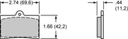Wilwood GP320 brake pad outline with face and thickness dimensions