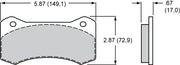 Wilwood AERO4/AERO6 and W4A/W6A brake pad outline with face and thickness dimensions