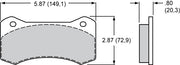 Wilwood AERO4/AERO6 brake pad outline with face and thickness dimensions