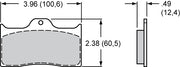 Wilwood Forged/Billet Dynalite brake pad outline with face and thickness dimensions