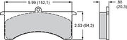 Wilwood Grand National/AV6R brake pad outline with face and thickness dimensions