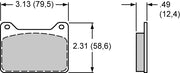 Wilwood Powerlite/Powerlite 2R brake pad outline with face and thickness dimensions