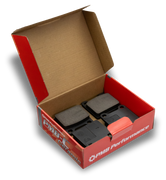 Porsche ceramic brake pads with high FMSI rating for unbeatable stopping power and low dust performance.