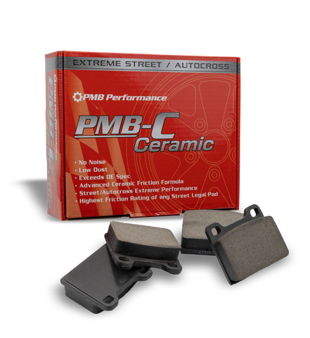 Porsche ceramic brake pads with high FMSI rating for low dust and maximum braking control on the street.