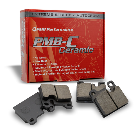 High FMSI-rated Porsche brake pads with ceramic compound for low dust and maximum stopping power.