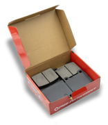 Porsche brake pads with high FMSI-rated ceramic material for unbeatable performance and minimal brake dust.