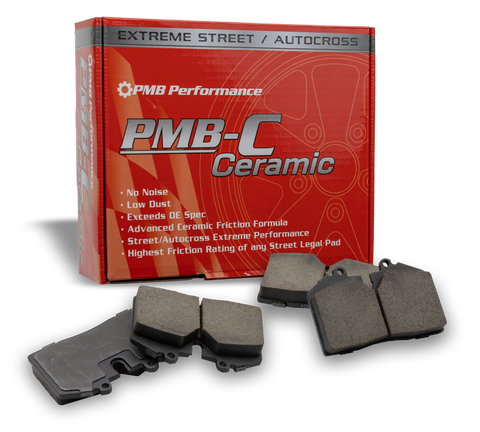 Low-dust ceramic brake pads for Porsche brakes with G/G FMSI rating for cold and hot stopping power.