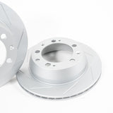 Rennline OE+ Rear Brake Rotor Pair for Cayenne: Vented, slotted rotors with GEOMET coating for improved heat dissipation & braking. Shop now at PMB Performance.