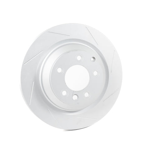 Rennline OE+ Left Rear Brake Rotor: Vented, slotted, and GEOMET-coated for quick heat dissipation, rust resistance, & performance. Shop now at PMB Performance.