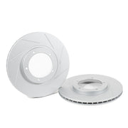 Rennline OE+ Rear Brake Rotor Pair: Vented, slotted, and GEOMET-coated for better braking, heat dissipation, and rust protection. Shop now at PMB Performance.