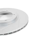 Rennline OE+ Front Brake Rotors for Macan (2017-21): Vented, slotted rotors with GEOMET coating for heat dissipation. Shop now at PMB Performance.