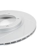 Rennline OE+ Front Brake Rotors for Macan (2017-21): Vented, slotted rotors with GEOMET coating for heat dissipation. Shop now at PMB Performance.
