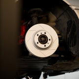 Rennline OE+ Front Brake Rotor Pair for Cayenne: Vented, slotted rotors with GEOMET coating for heat dissipation & rust resistance. Shop now at PMB Performance.