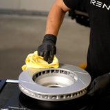 Rennline OE+ Rear Brake Rotor Pair for Cayenne: Vented, slotted rotors with GEOMET coating for heat dissipation & rust resistance. Shop now at PMB Performance.