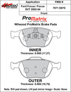 Wilwood ProMatrix front brake pad inner and outer profile drawing for the D970 pattern