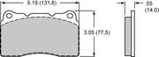 Wilwood D1001 pad-profile drawing with backing-plate dimensions