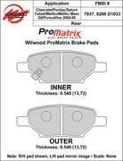 Wilwood ProMatrix rear brake pad inner and outer profile drawing for the D1033 pattern