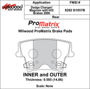 Wilwood ProMatrix rear brake pad inner and outer profile drawing for the D1057B pattern