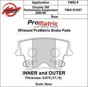Wilwood ProMatrix rear brake pad inner and outer profile drawing for the D1057 pattern