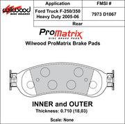 Wilwood ProMatrix rear brake pad inner and outer profile drawing for the D1067 pattern
