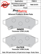 Wilwood ProMatrix front brake pad inner and outer profile drawing for the D1075 pattern