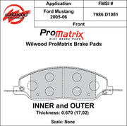 Wilwood ProMatrix front brake pad inner and outer profile drawing for the D1081 pattern