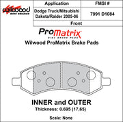 Wilwood D1084 pad-profile drawing with backing-plate dimensions
