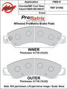 Wilwood ProMatrix front brake pad inner and outer profile drawing for the D1092 pattern