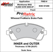 Wilwood ProMatrix front brake pad inner and outer profile drawing for the D1268 pattern