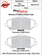 Wilwood ProMatrix front brake pad inner and outer profile drawing for the D1273 pattern