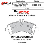 Wilwood ProMatrix rear brake pad inner and outer profile drawing for the D1318 pattern