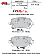 Wilwood ProMatrix rear brake pad inner and outer profile drawing for the D1326 pattern