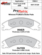 Wilwood ProMatrix rear brake pad inner and outer profile drawing for the D1329 pattern