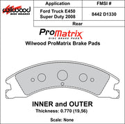 Wilwood ProMatrix rear brake pad inner and outer profile drawing for the D1330 pattern