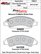 Wilwood ProMatrix front brake pad inner and outer profile drawing for the D1367 pattern