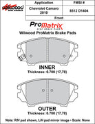 Wilwood D1404 front pad-profile drawing with backing-plate dimensions