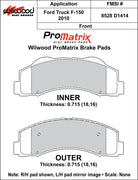 Wilwood ProMatrix front brake pad inner and outer profile drawing for the D1414 pattern